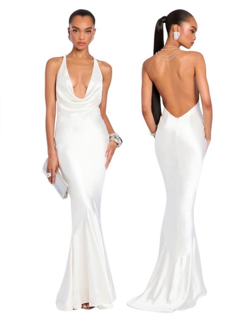 NWT Retrofรชte Eve Chain Back Satin Gown Ivory Size Medium